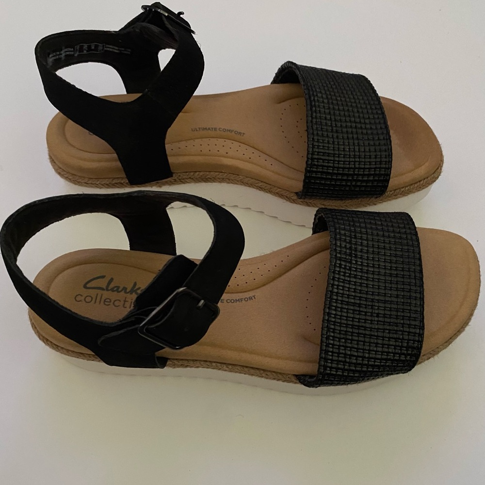 Clarks Black Lana Shore Ankle Platform Sandals Size 7.5